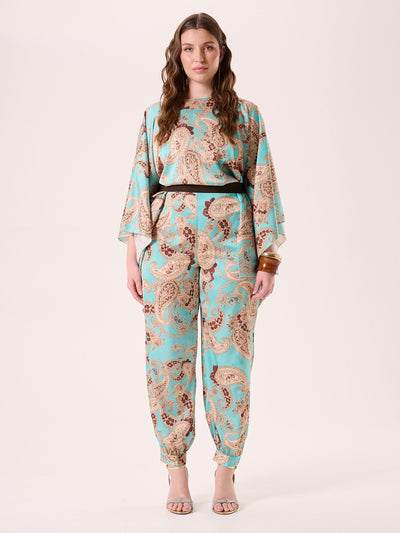Pantaloni Curvy stampa Paisley Verde Acqua