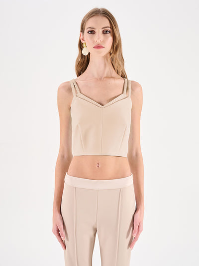 Top crop beige chiaro con doppie spalline