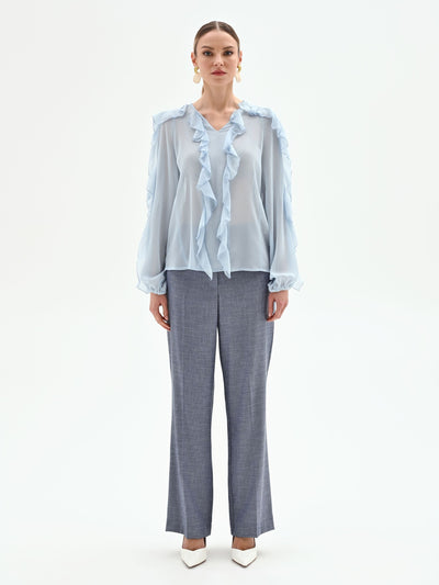 Blusa azzurro cielo con rouches