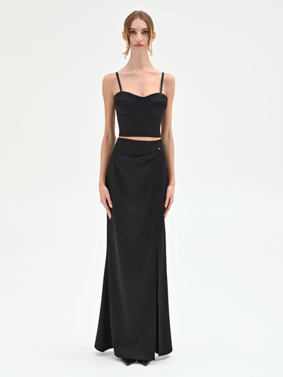 Top bustier nero con profili in pizzo