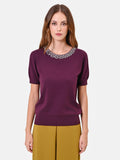 Maglia in viscosa bordeaux con scollo gioiello