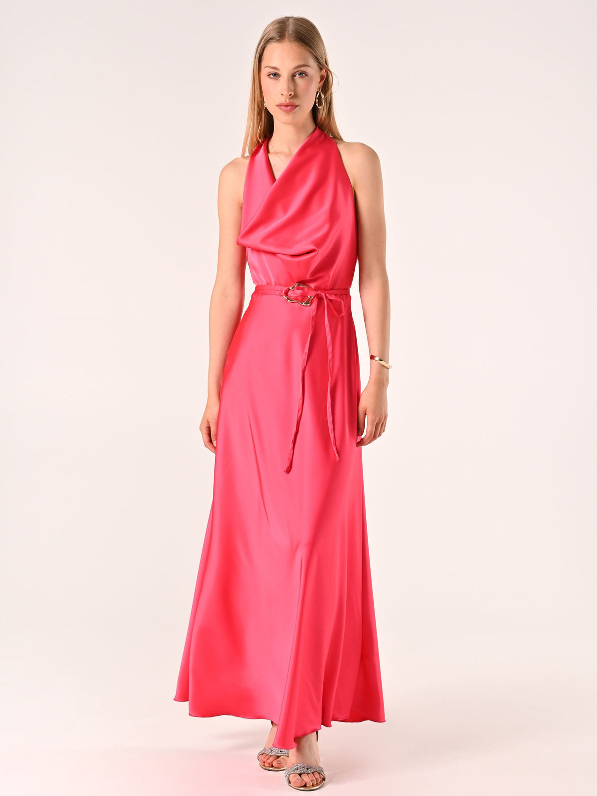 Abito Lungo in Raso Fuxia