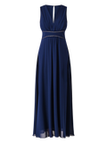 Abito Blu Lungo con Piping Strass