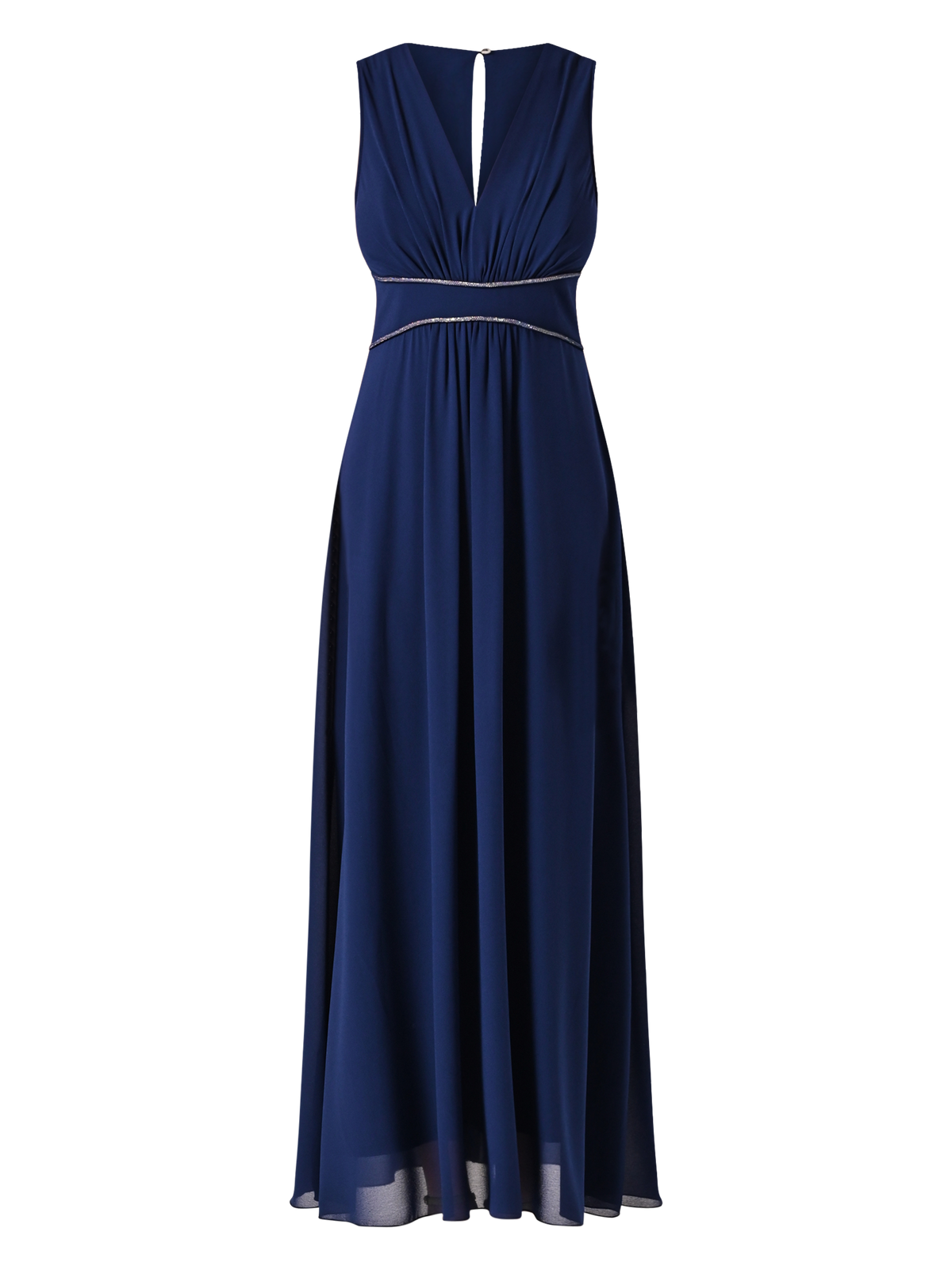 Abito Blu Lungo con Piping Strass