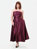Abito Curvy bordeaux rosso in raso