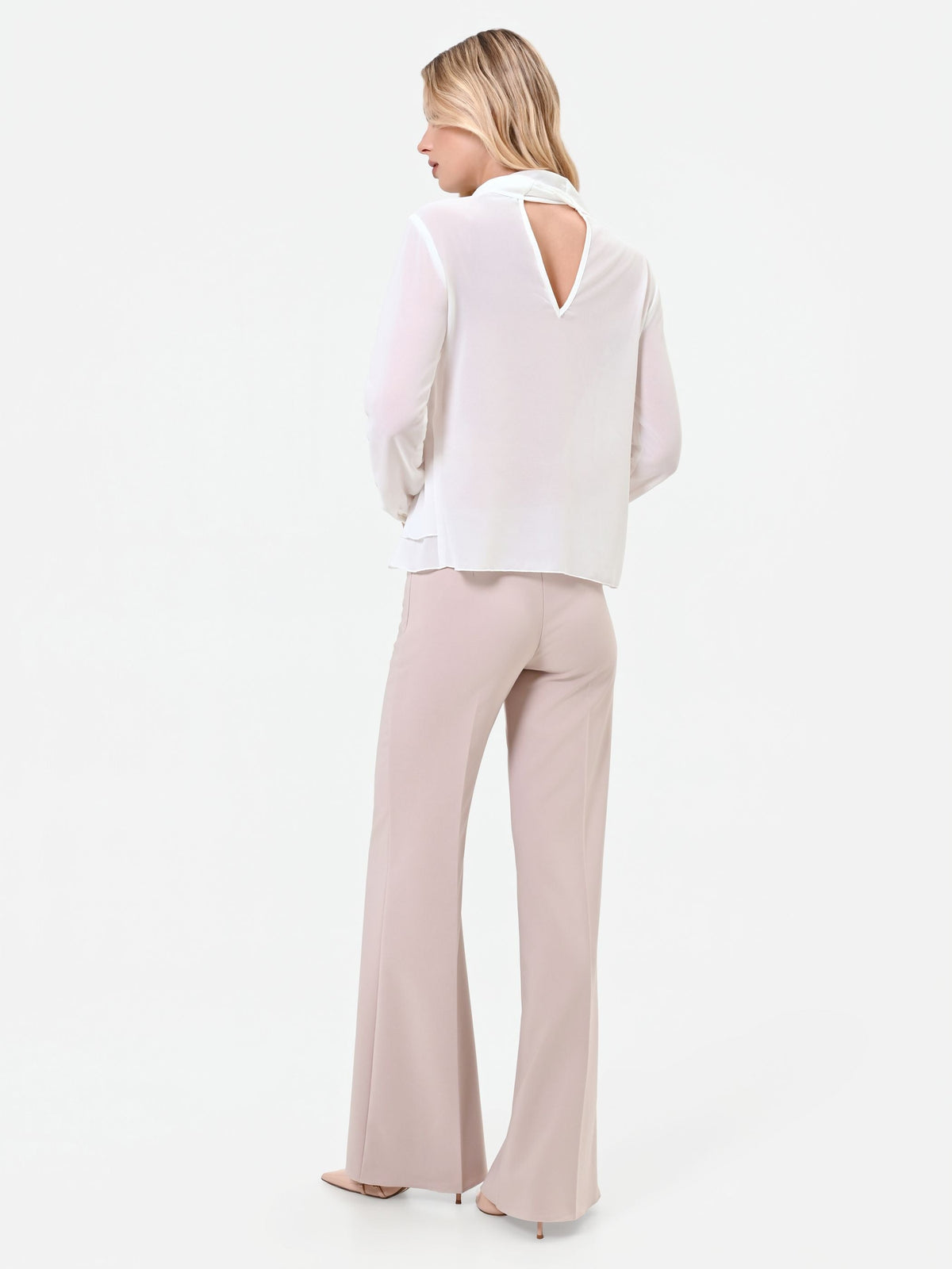 Pantalone a palazzo tortora beige a vita alta