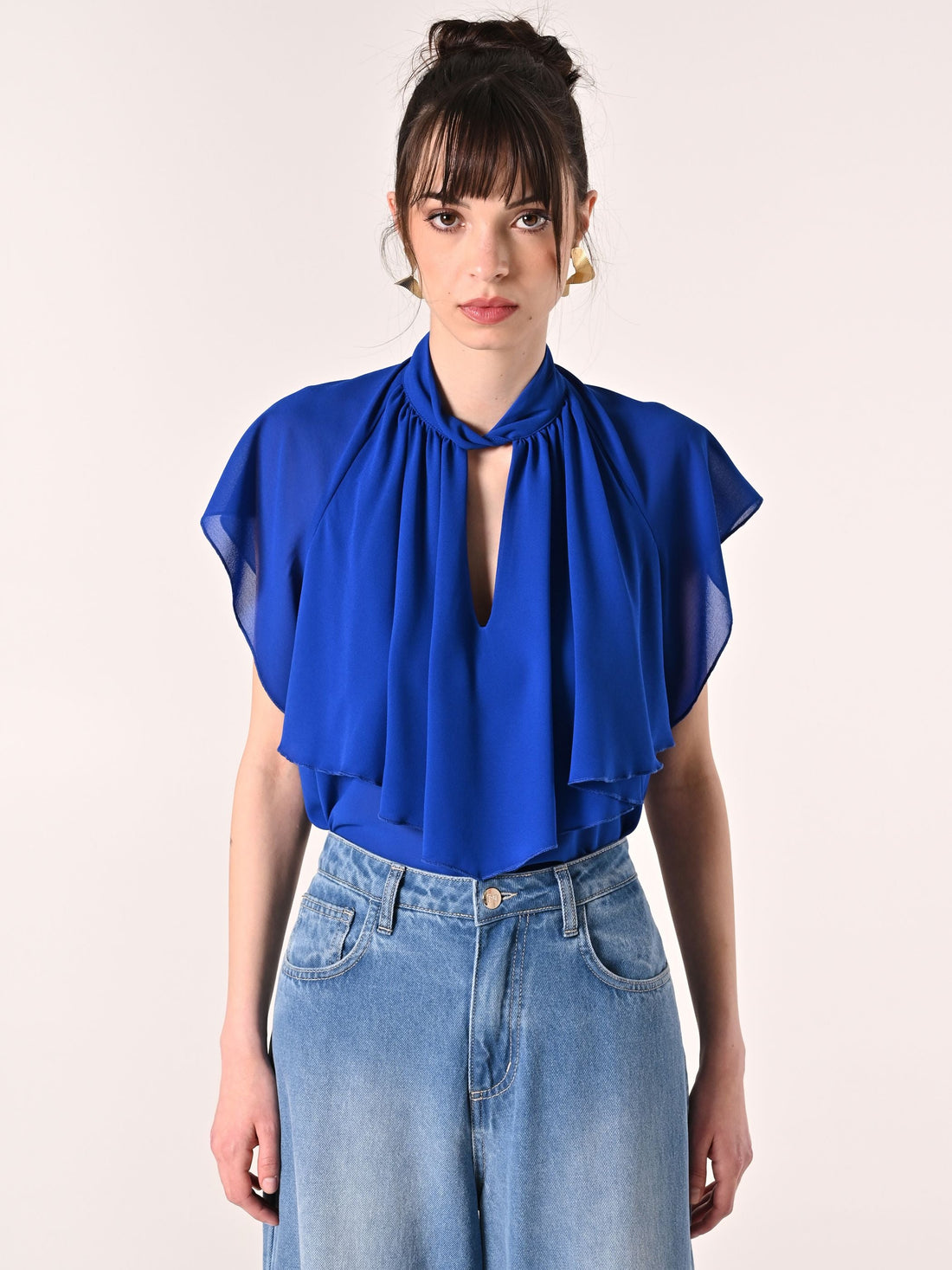 Blusa con Rouches Blu Cina