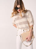 T-shirt in Maglia Traforata Beige