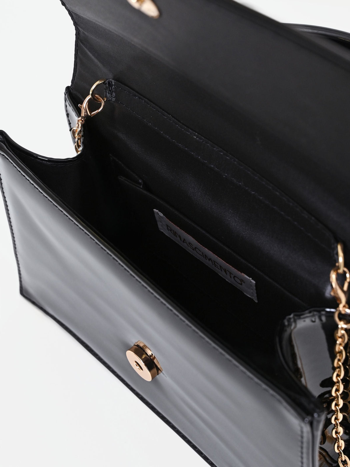 Borsa a mano nera effetto vernice lucida