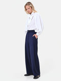 Pantalone palazzo blu navy con pinces in tessuto tecnico