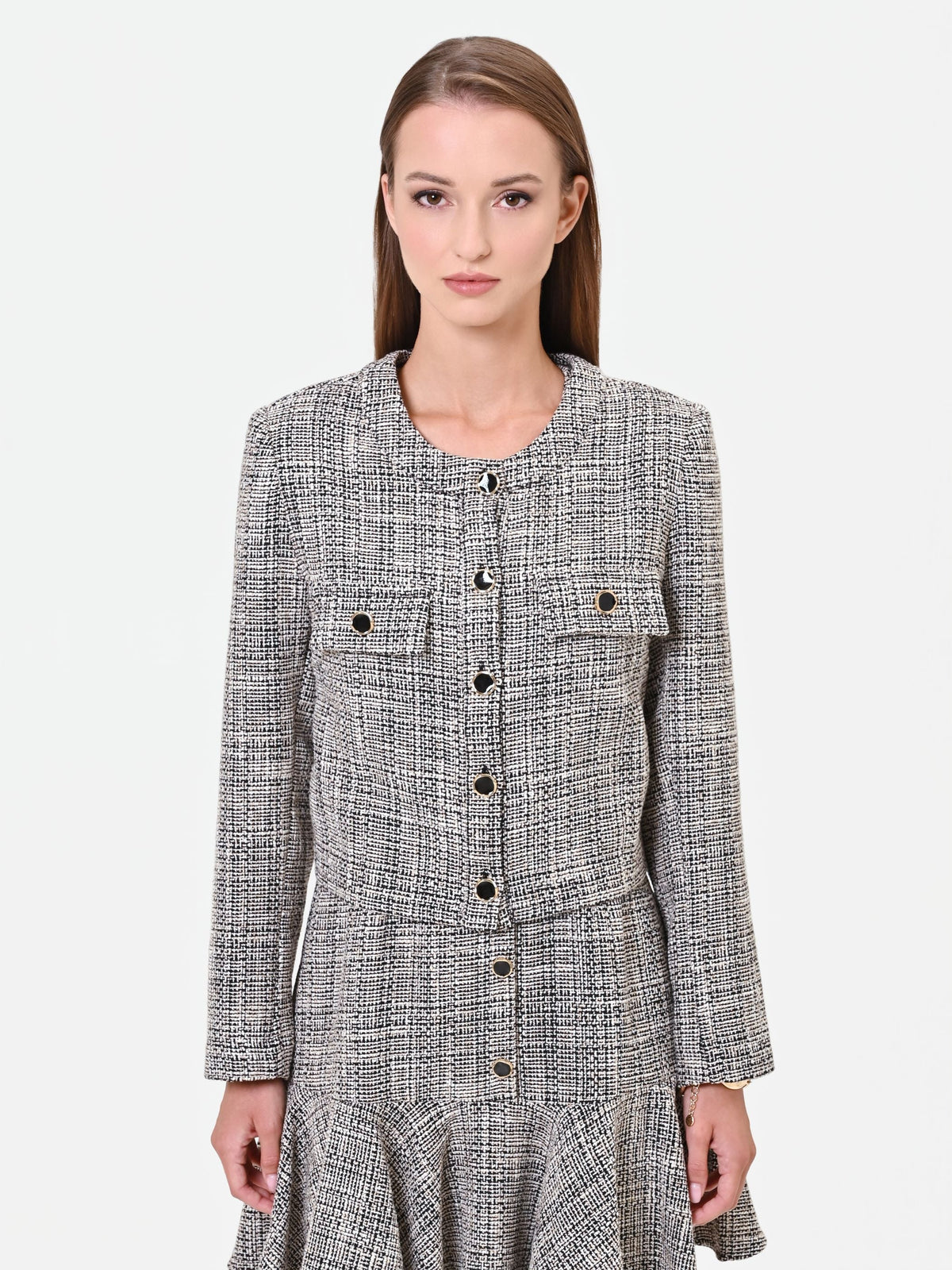 Giacca cropped grigia effetto bouclé