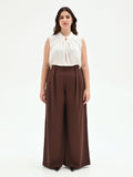 Pantalone curvy a palazzo cioccolato con pinces