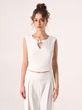 Top con Fibbia in Crepe Bianco