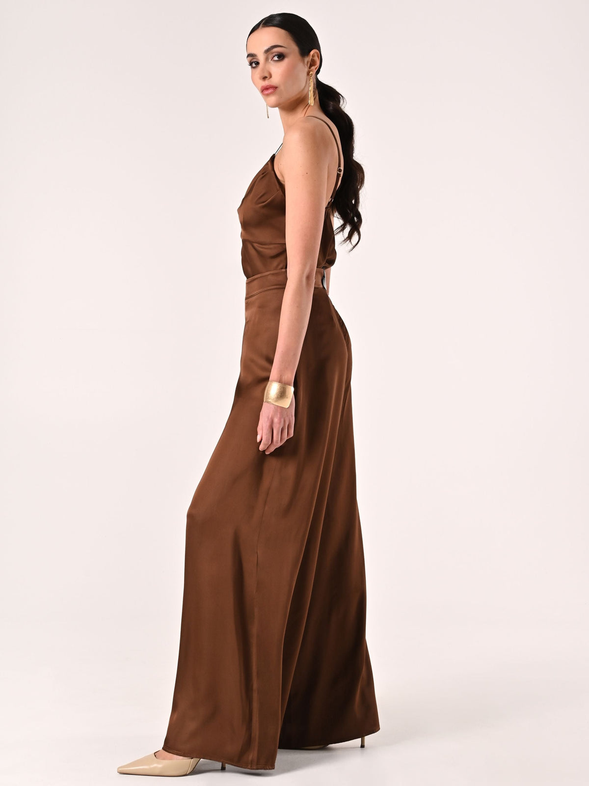Pantaloni in Raso Marrone