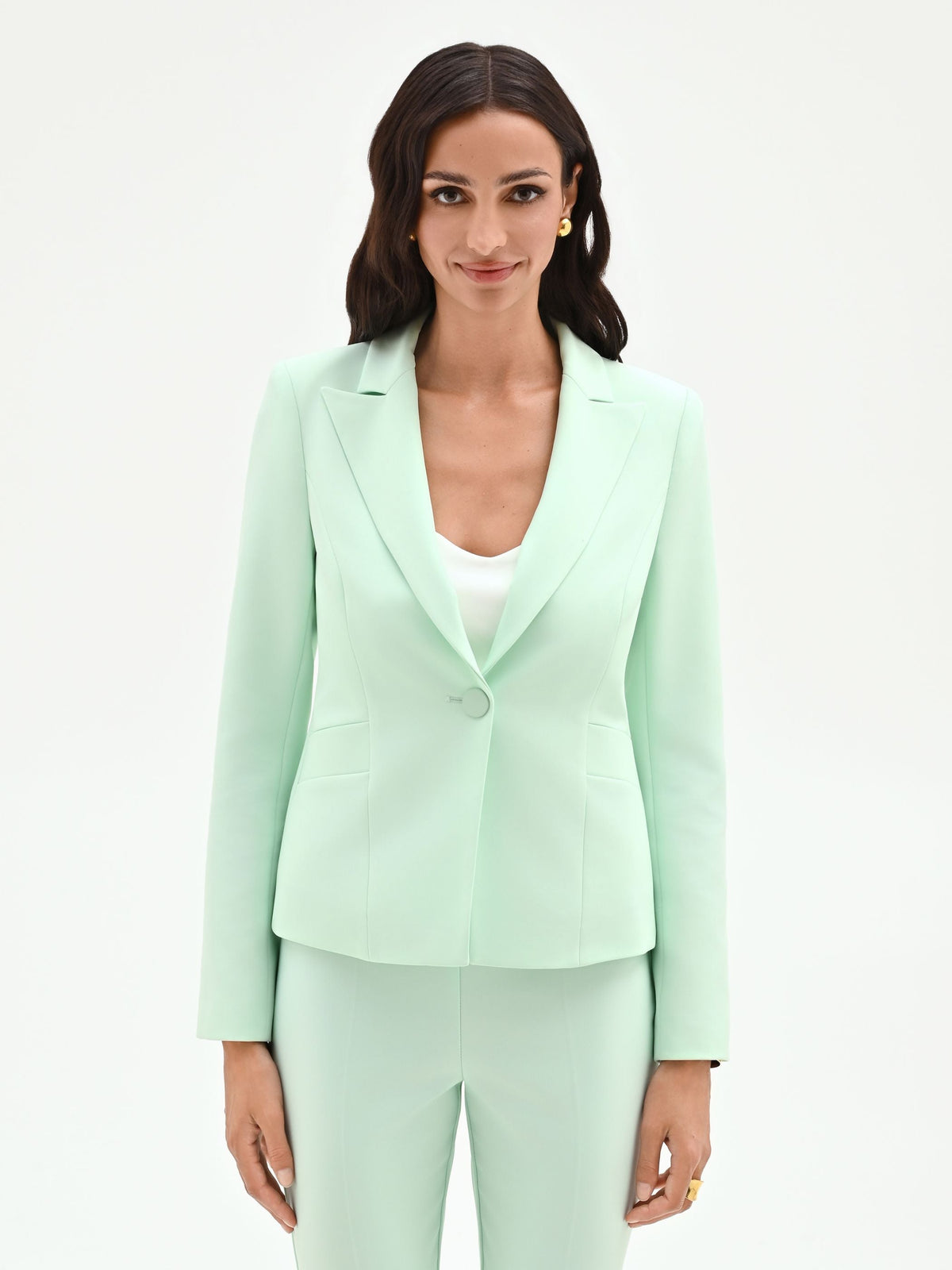 Giacca blazer verde menta con revers a lancia