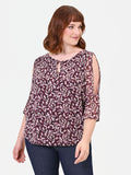 Blusa Curvy  rosso bordeaux in raso fantasia