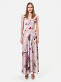Gonna lunga in raso stampa floreale tortora beige