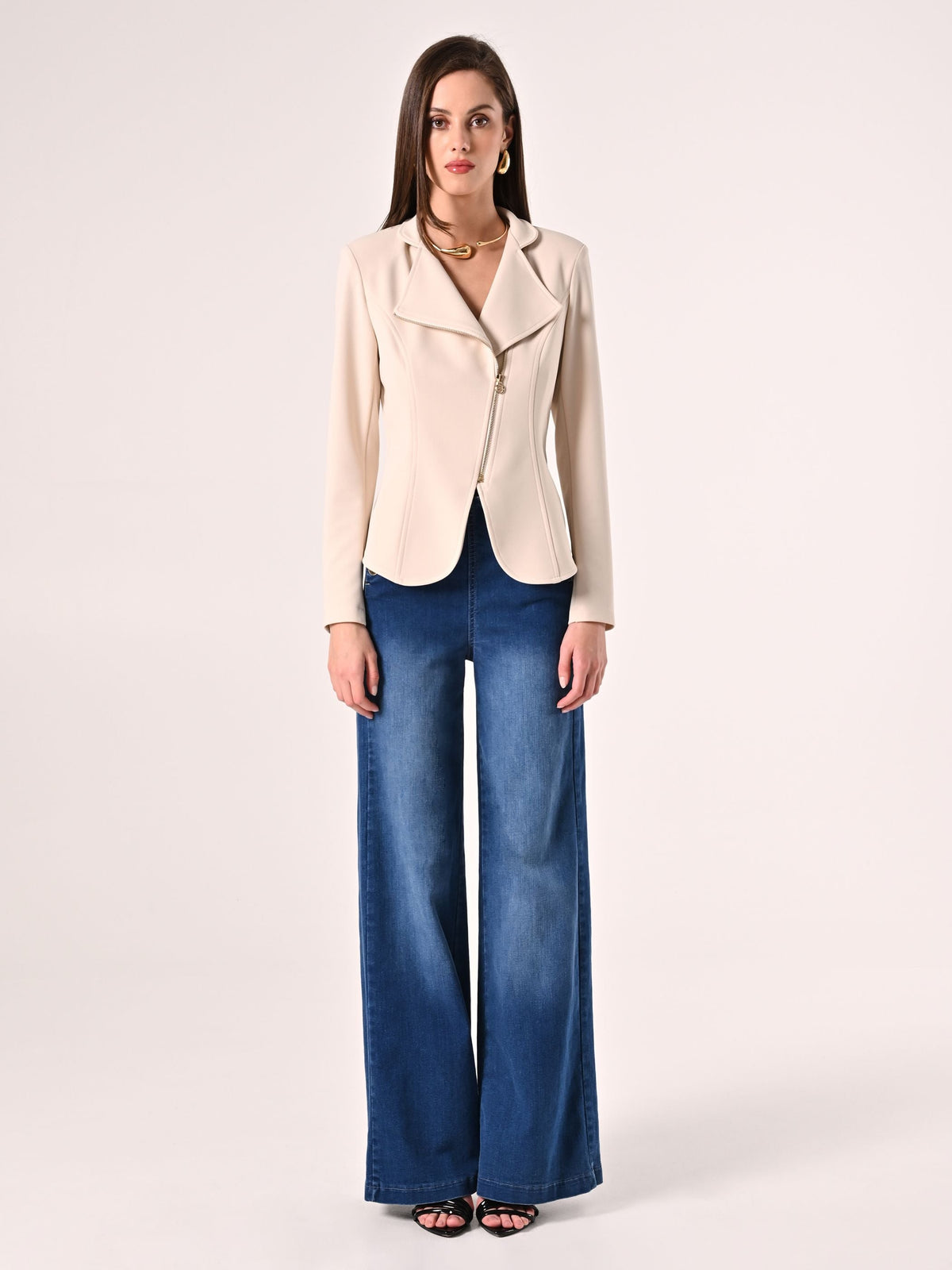 Giacca Zip in Scuba mano Crepe