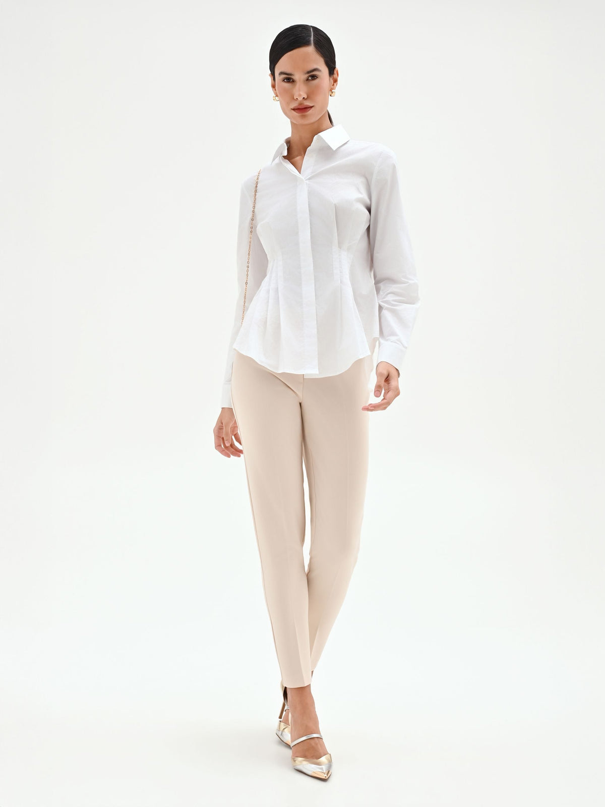 Pantalone skinny beige chiaro in tessuto tecnico