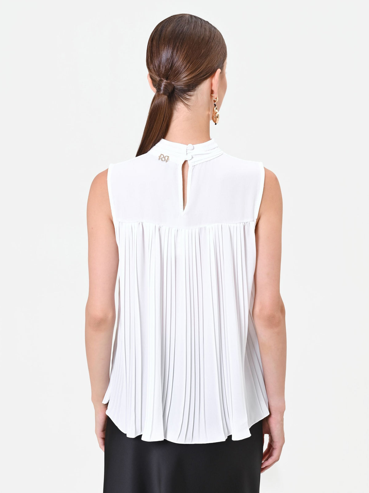 Top smanicato plissé panna bianco