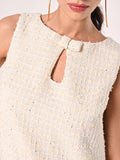 Abito Beige Chiaro in Tweed con Micro Paillettes