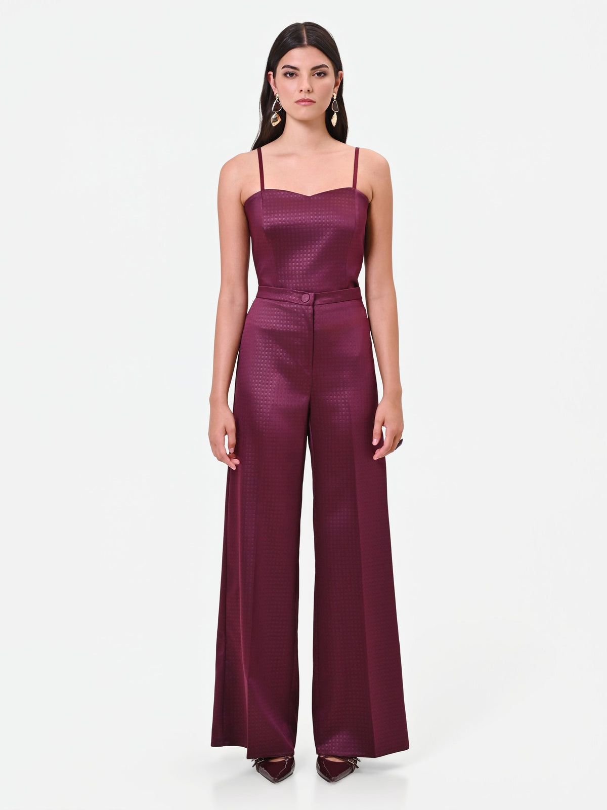 Pantalone a palazzo in raso bordeaux rosso Giorgia Palmas X Rinascimento