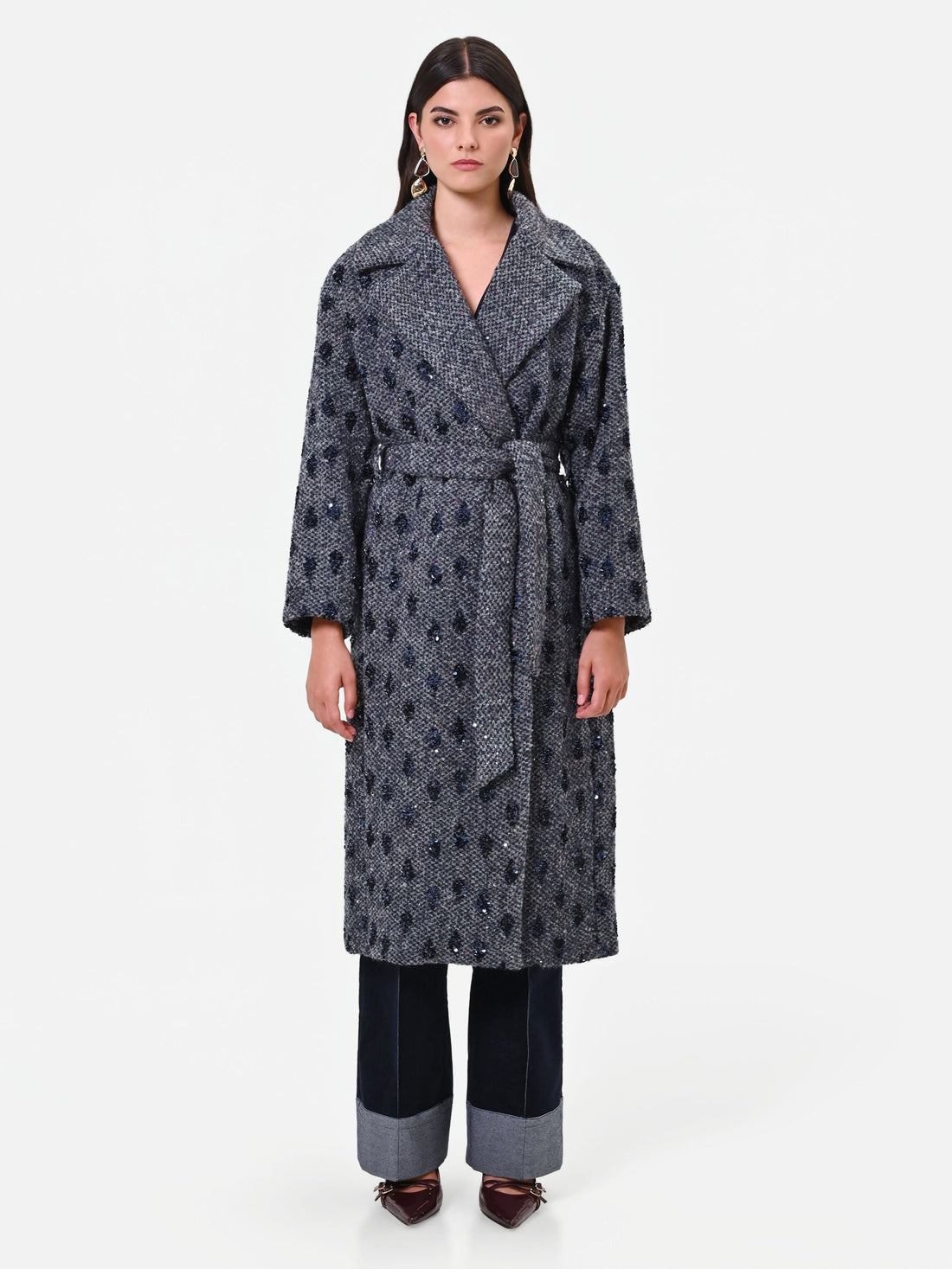 Cappotto a vestaglia blu navy misto lana Giorgia Palmas X Rinascimento