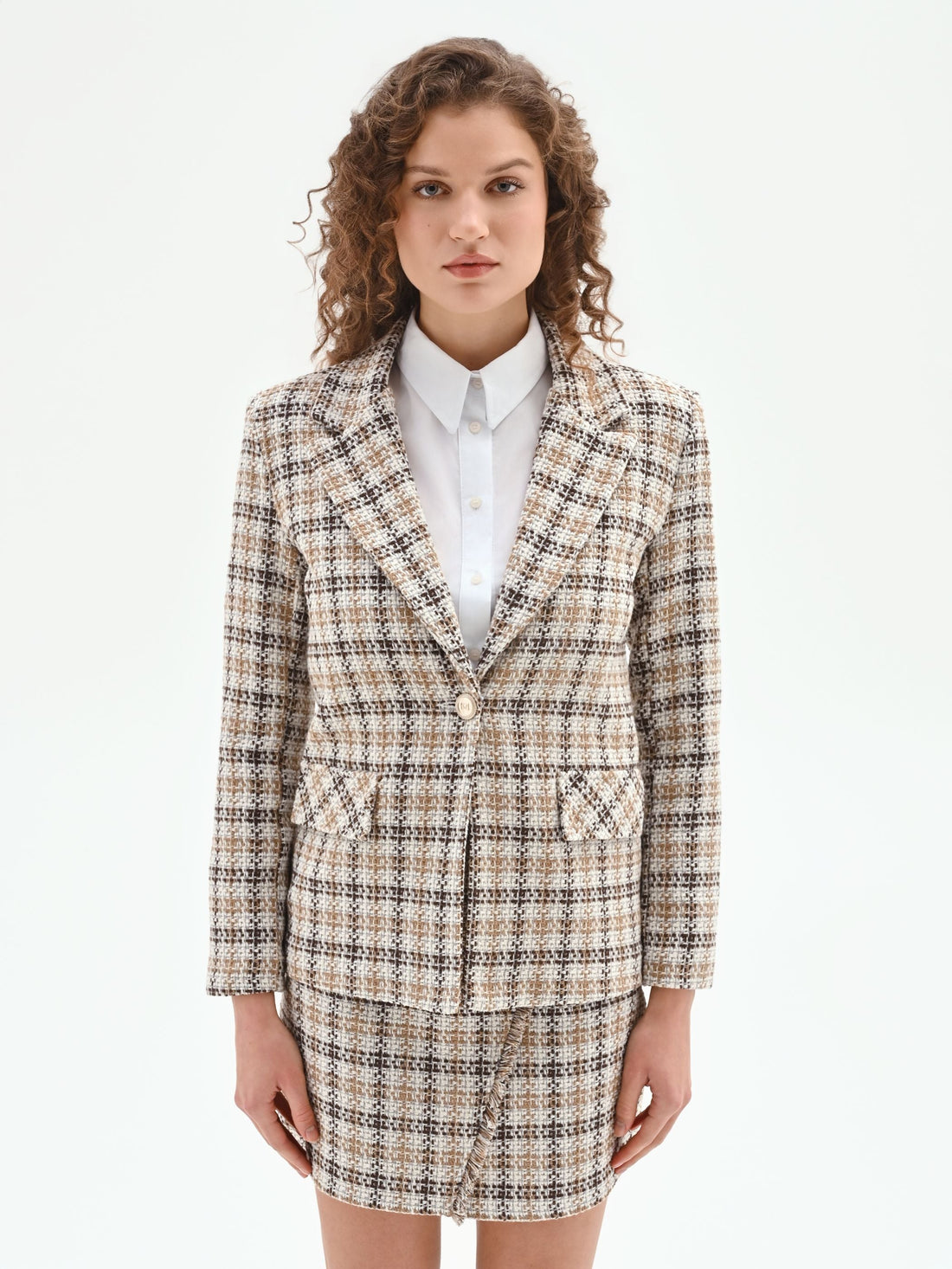 Blazer in tweed check color cioccolato