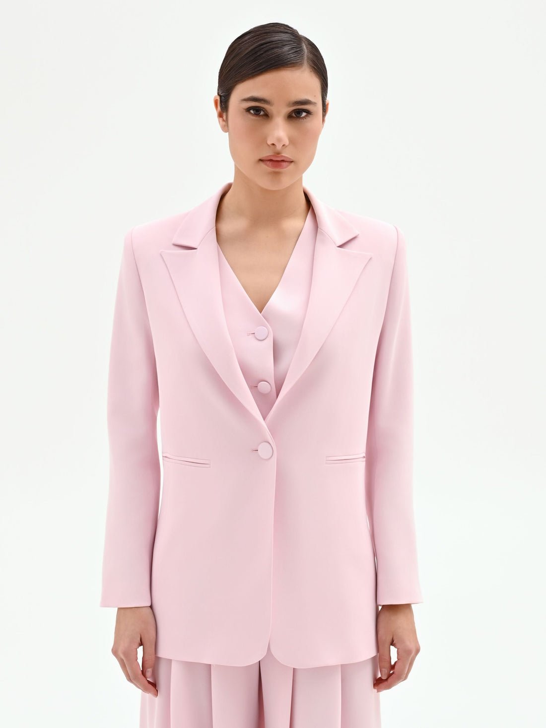 Blazer monopetto rosa pastello in cadi