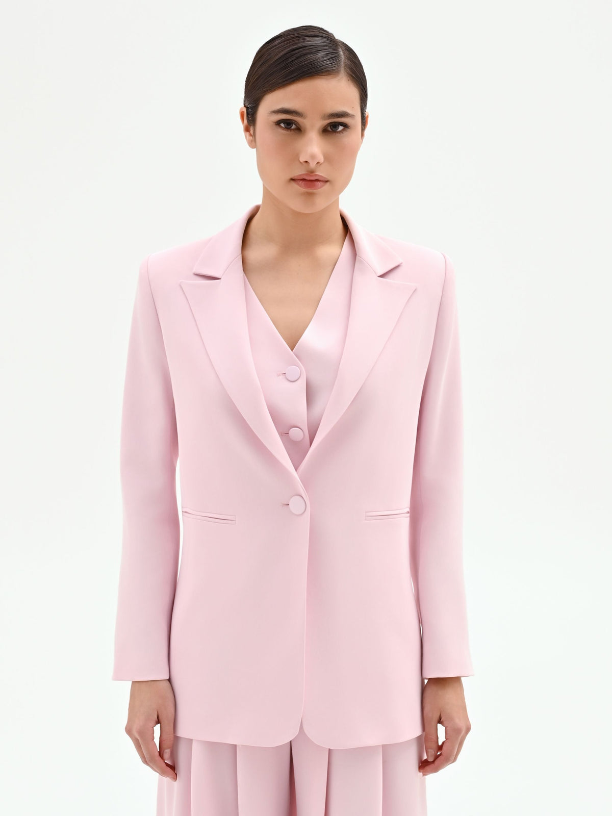 Blazer monopetto rosa pastello in cadi