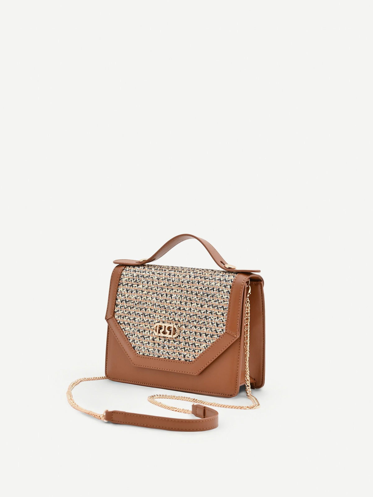 Borsa pochette cuoio con inserto intrecciato