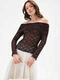 Blusa in pizzo cioccolato con spalle scoperte