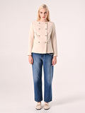 Giacca Doppiopetto in Tessuto Tecnico Beige Chiaro