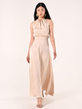 Abito Lungo in Raso Beige Chiaro