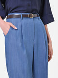 Pantalone blu in lyocell con pinces
