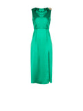 Abito tubino verde prato con scollo drappeggiato