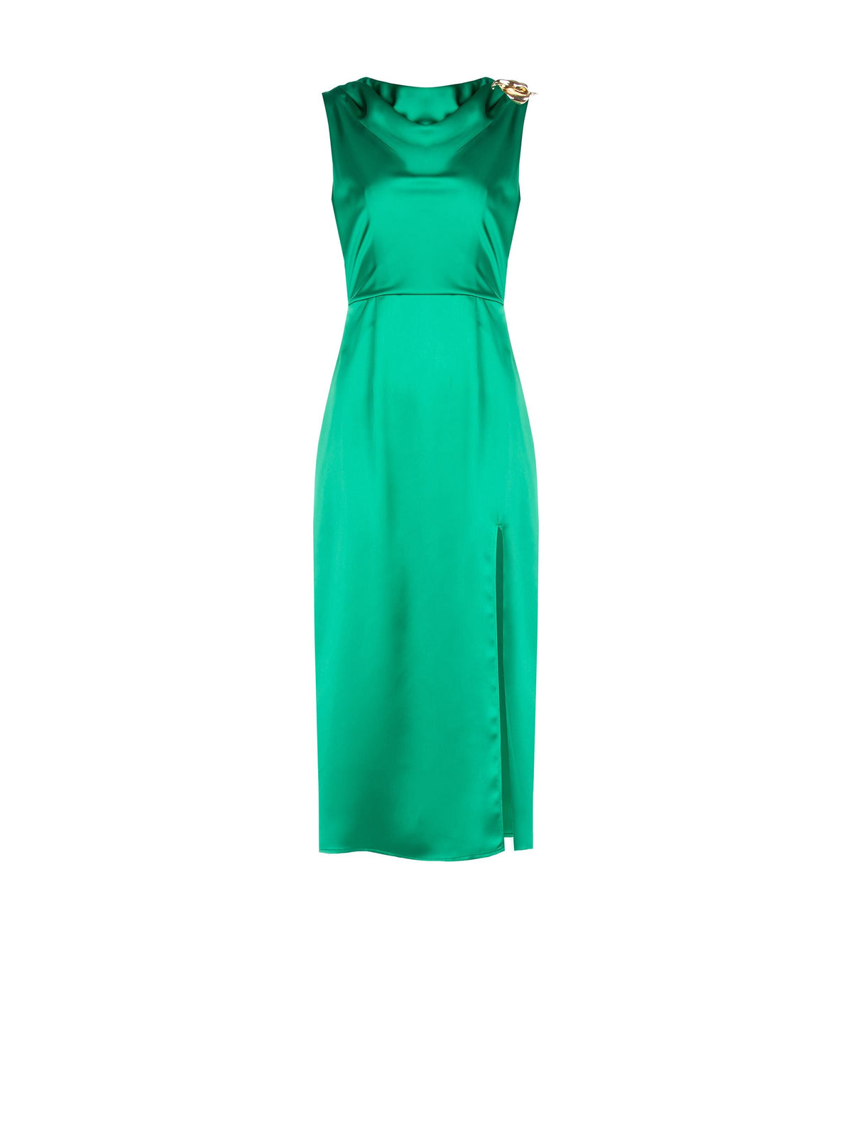 Abito tubino verde prato con scollo drappeggiato
