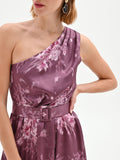 Abito lungo rosso bordeaux con stampa floreale