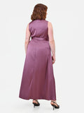 Abito Curvy  lungo in raso rosa antico con cintura