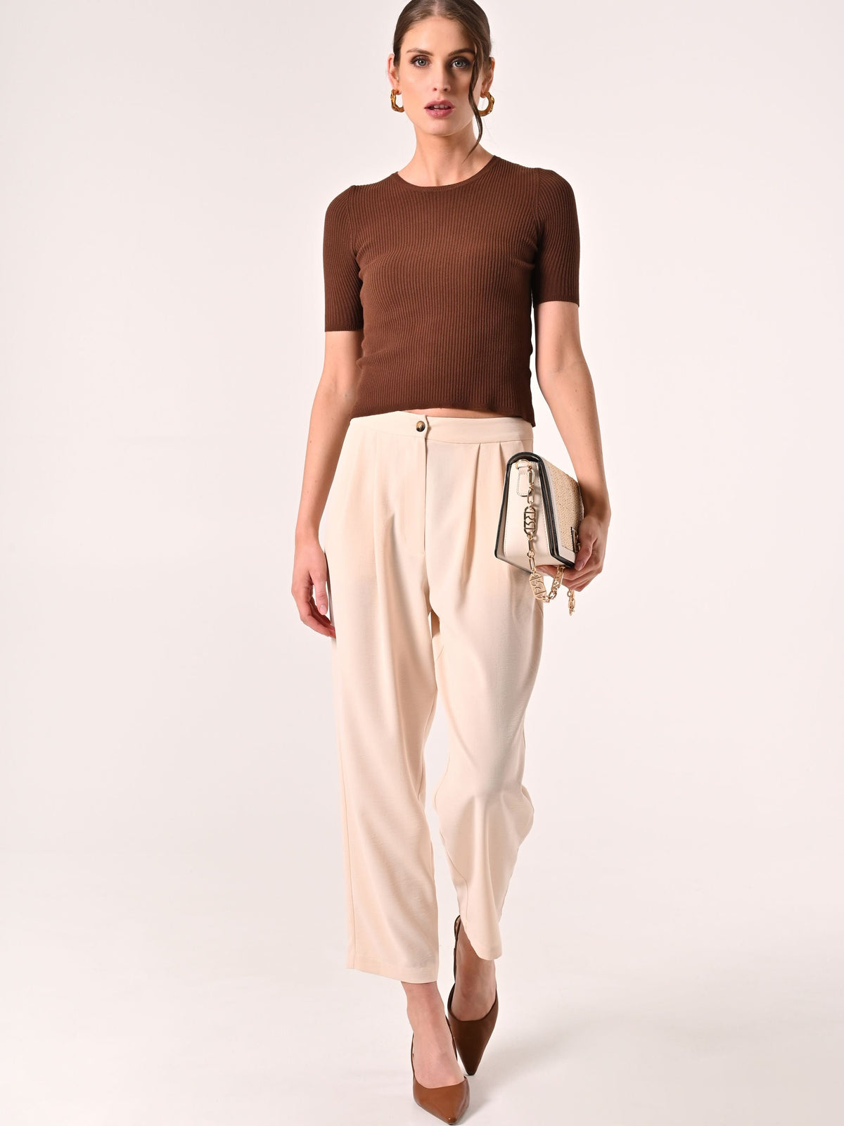 Pantaloni effetto Goffrato Beige