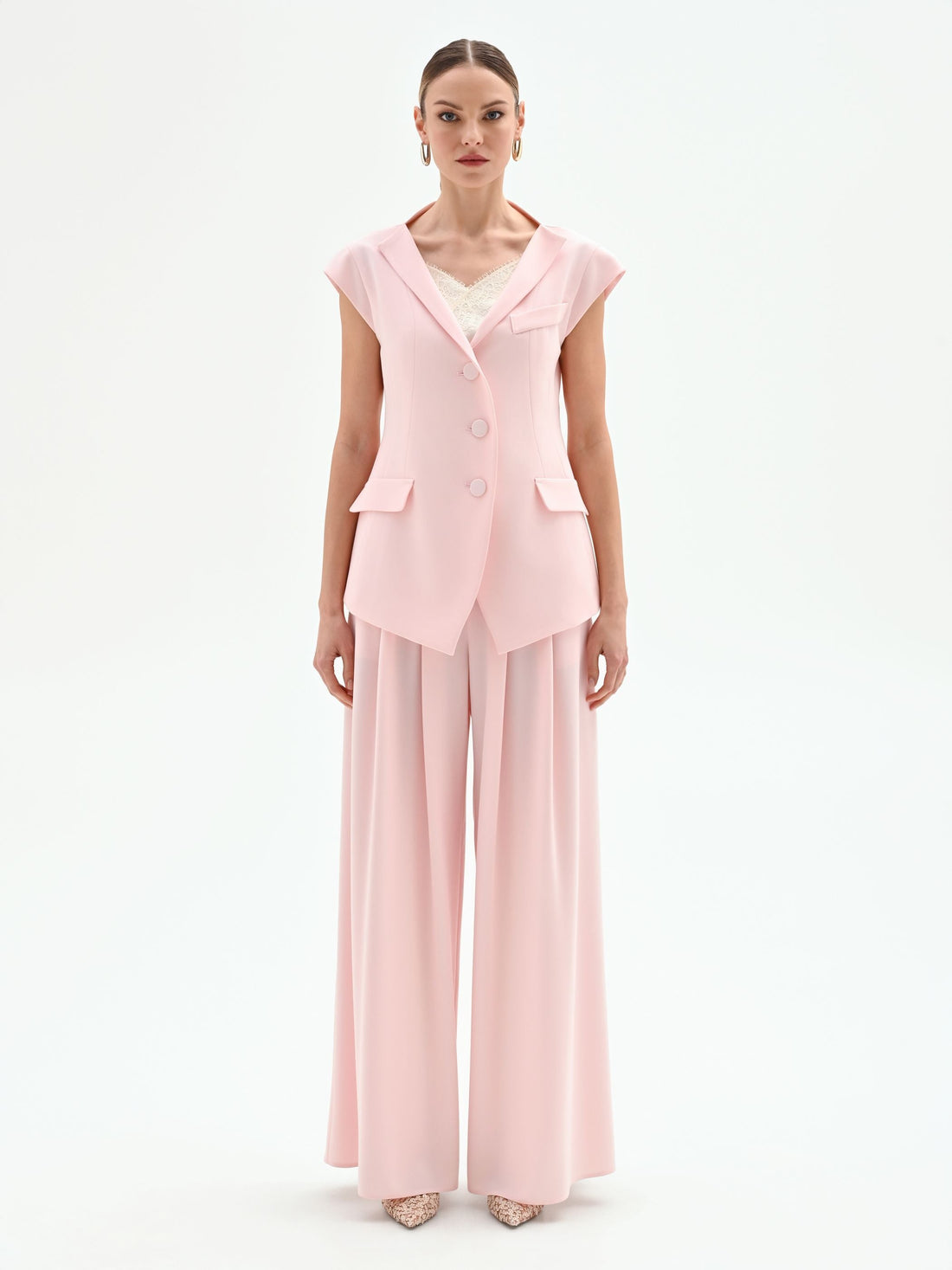 Gilet monopetto rosa pastello
