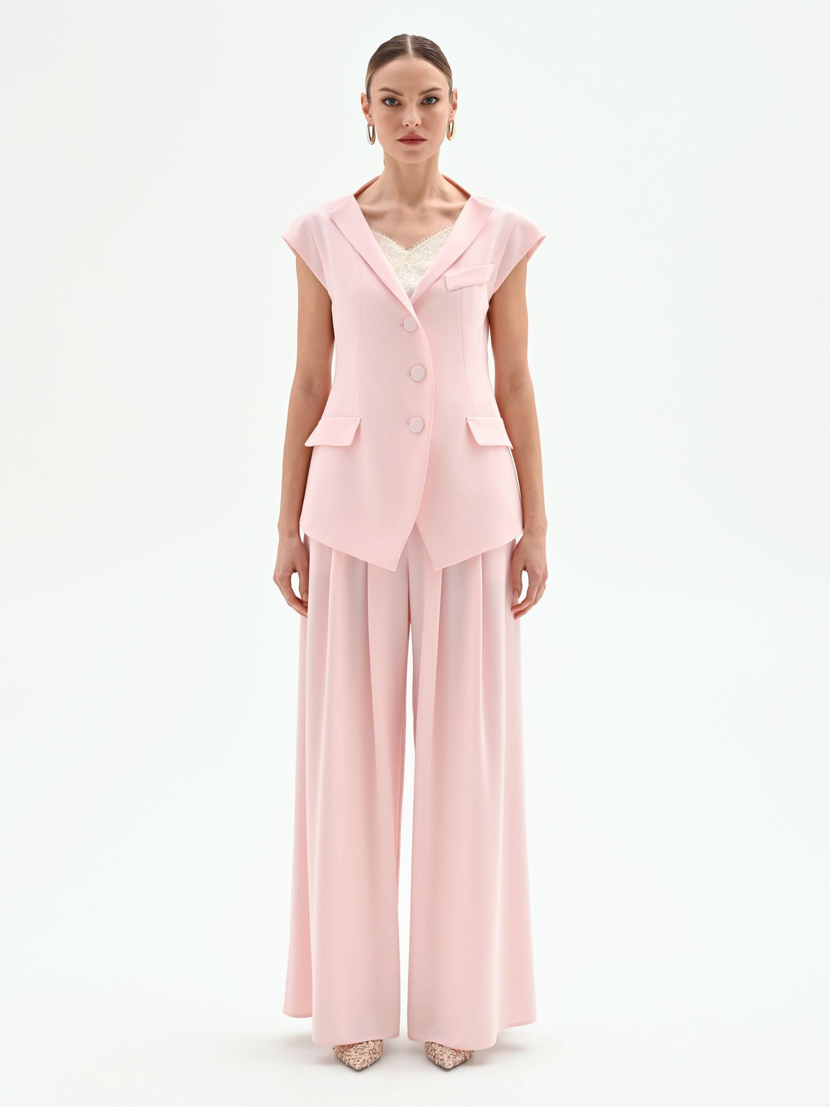 Gilet monopetto rosa pastello