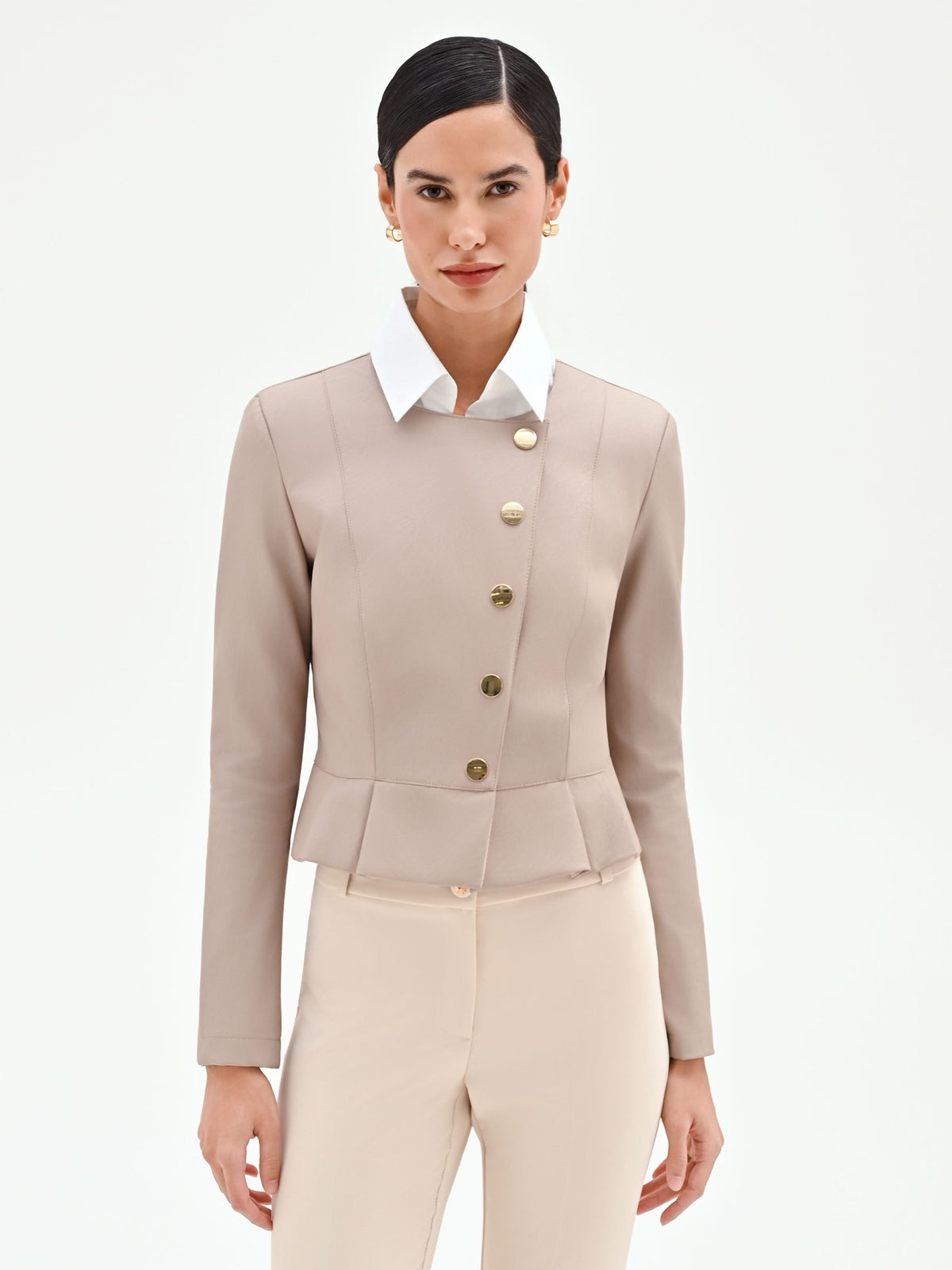 Giacca tortora beige con bottoni asimmetrici