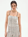 Top in lino panna con fantasia a righe