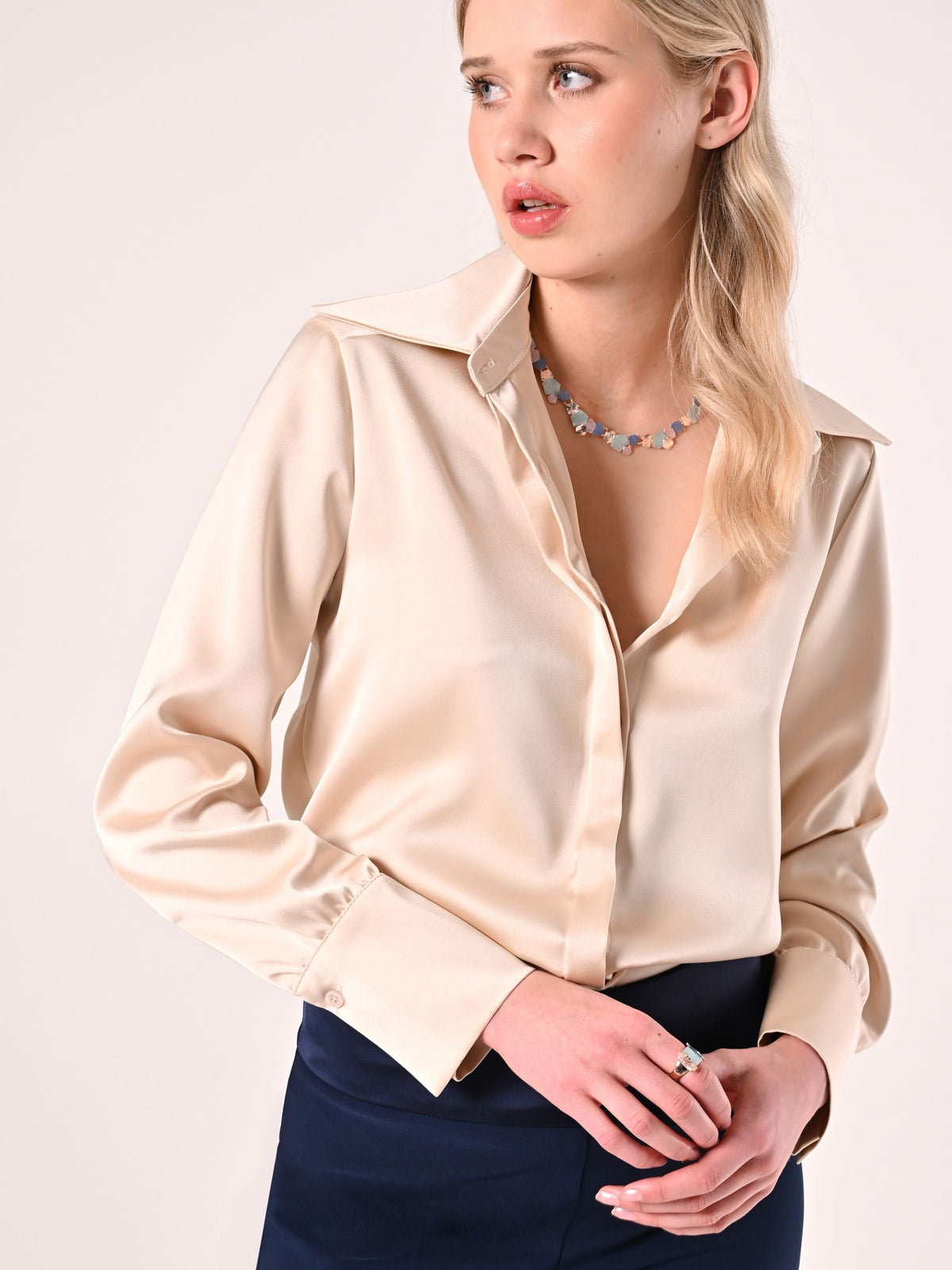 Camicia Beige in Raso