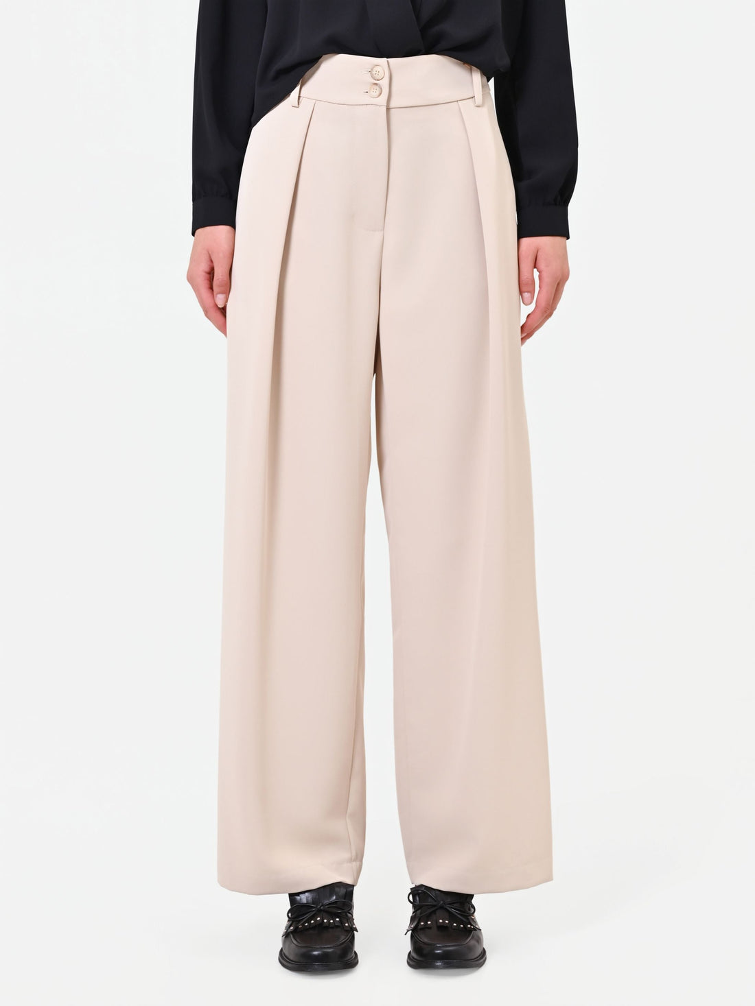 Pantalone palazzo tortora beige con pinces frontali