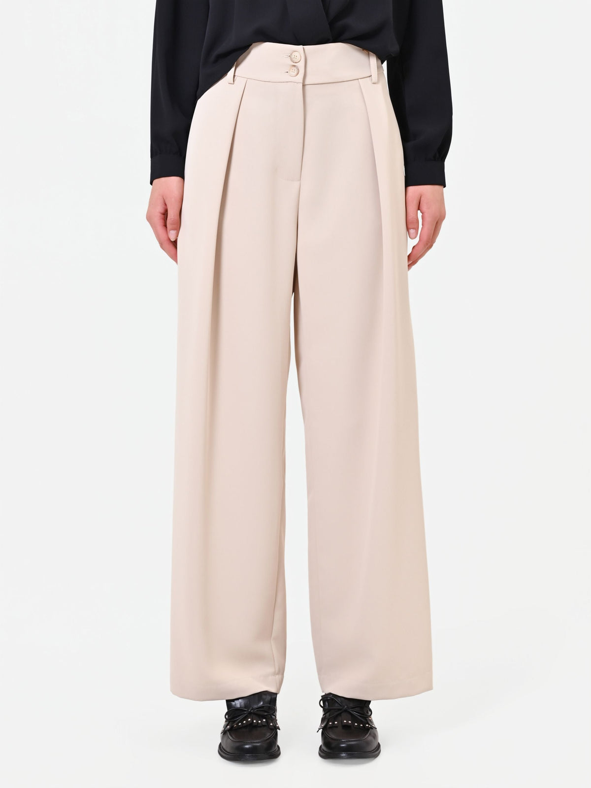 Pantalone palazzo tortora beige con pinces frontali
