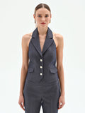Gilet gessato blu con scollo all'americana