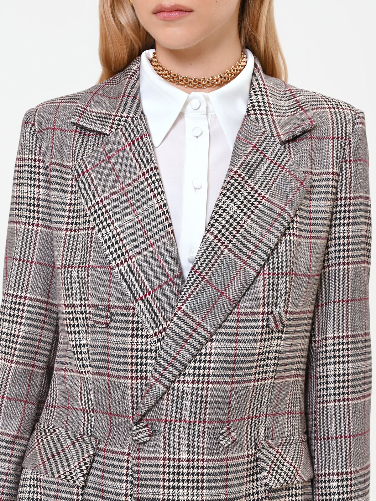 Giacca doppiopetto tortora beige principe di galles in poliviscosa