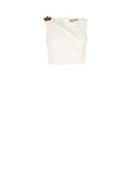 Top asimmetrico panna con accessorio oro